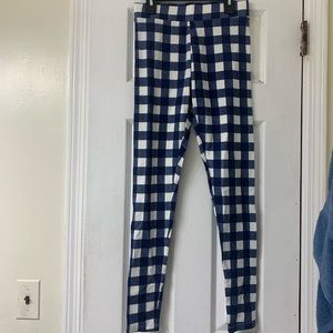 Blue and White Checkered Leggings
